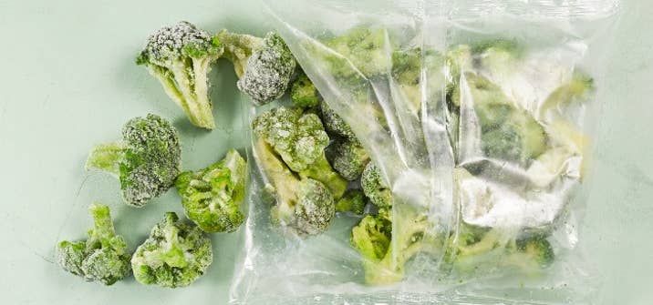 Frozen Brocoli in a freezer bag iStock-1295866787
