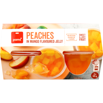 Pams Peaches In Mango Flavoured Jelly Cups