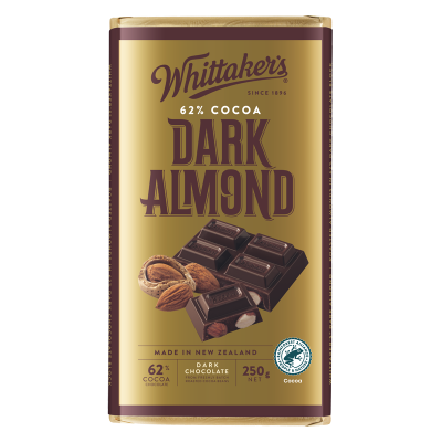 Whittaker's Dark Almond 62% Cocoa Dark Chocolate Block