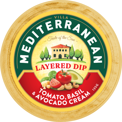 Mediterranean Tomato Basil & Avocado Cream Layered Dip