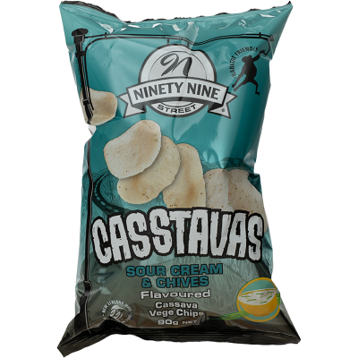 NinetyNine Street Casstavas Sour Cream & Chives Flavoured Cassava Vege Chips
